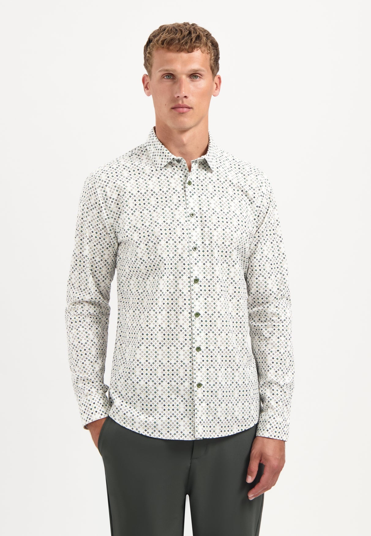 Printed stretch shirt | Dark Green