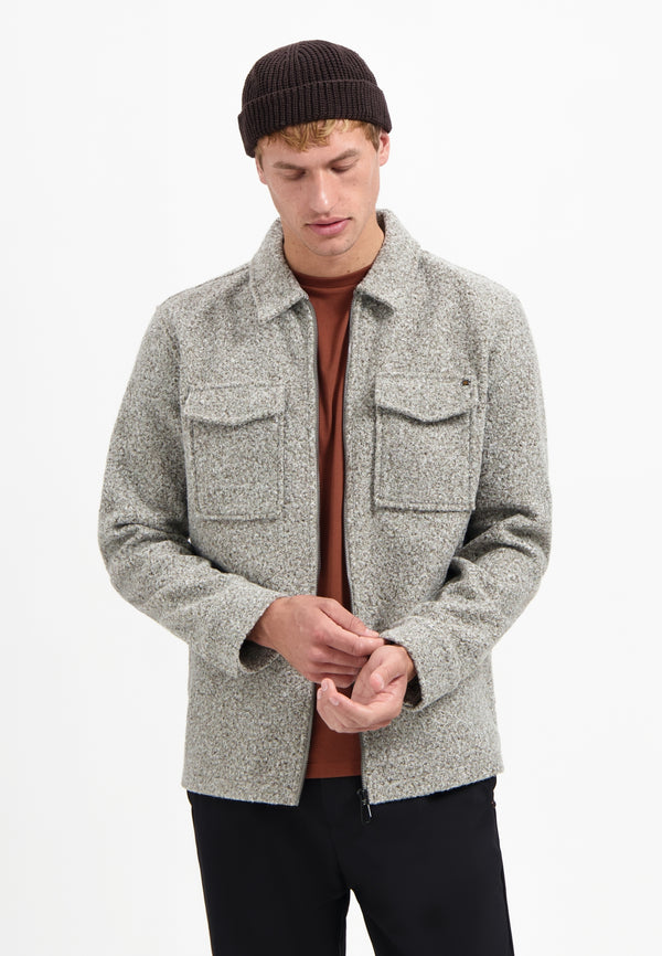 Wool zipped overshirt | Grey Melange
