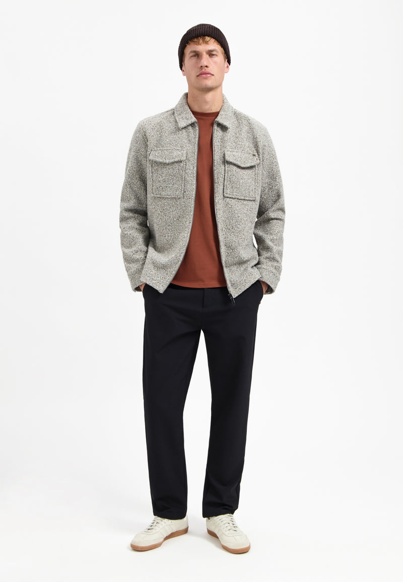 Wool zipped overshirt | Grey Melange