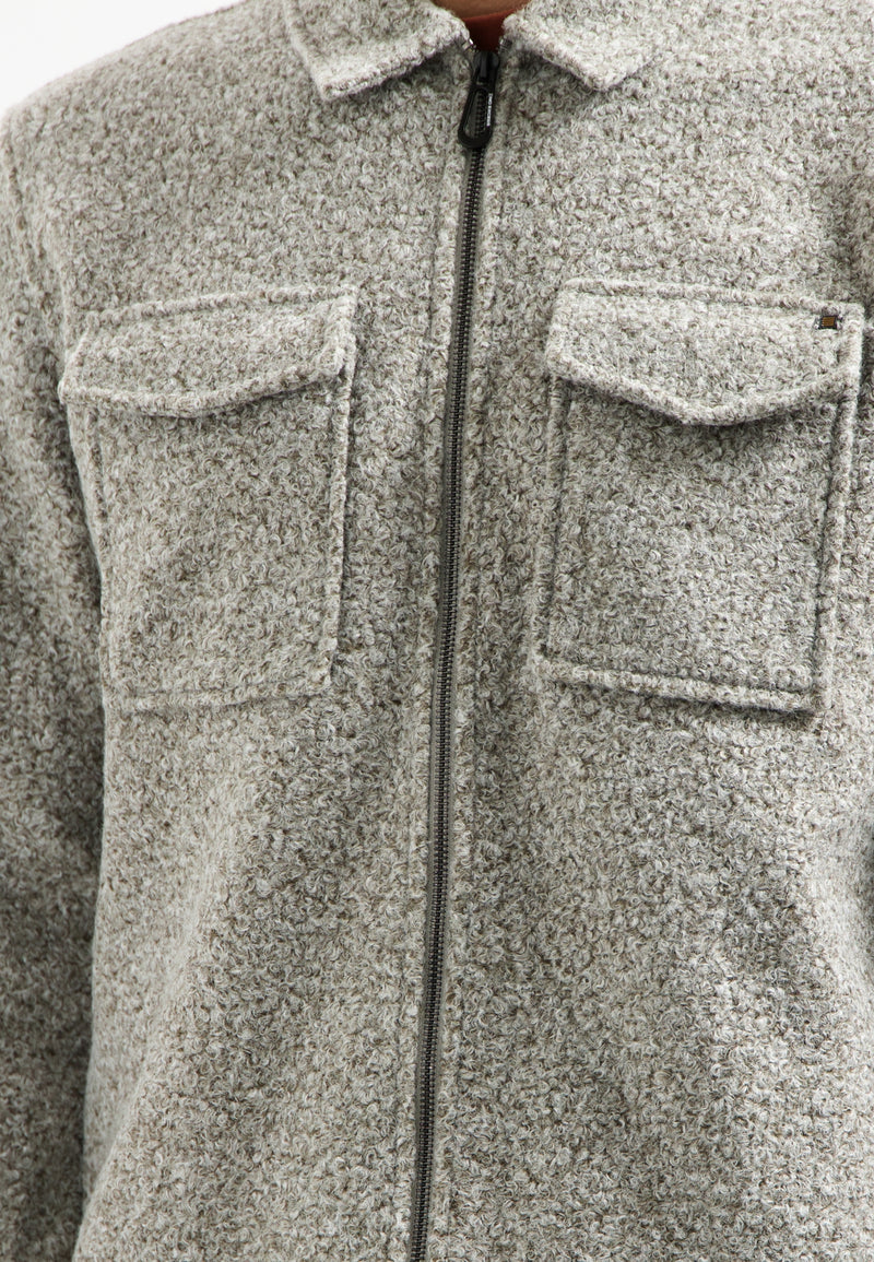 Wool zipped overshirt | Grey Melange