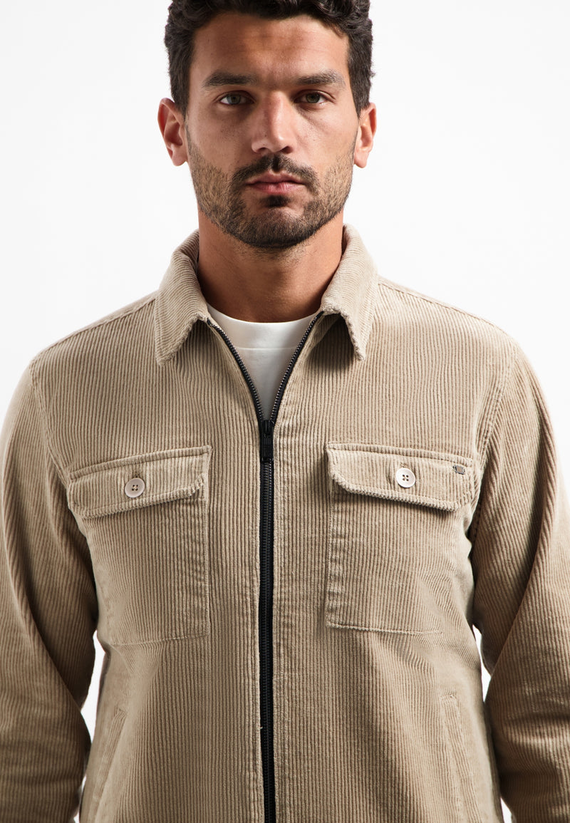 Ripped corduroy overshirt | Sand