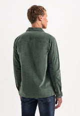 Buttoned velvet overshirt | Dark Green