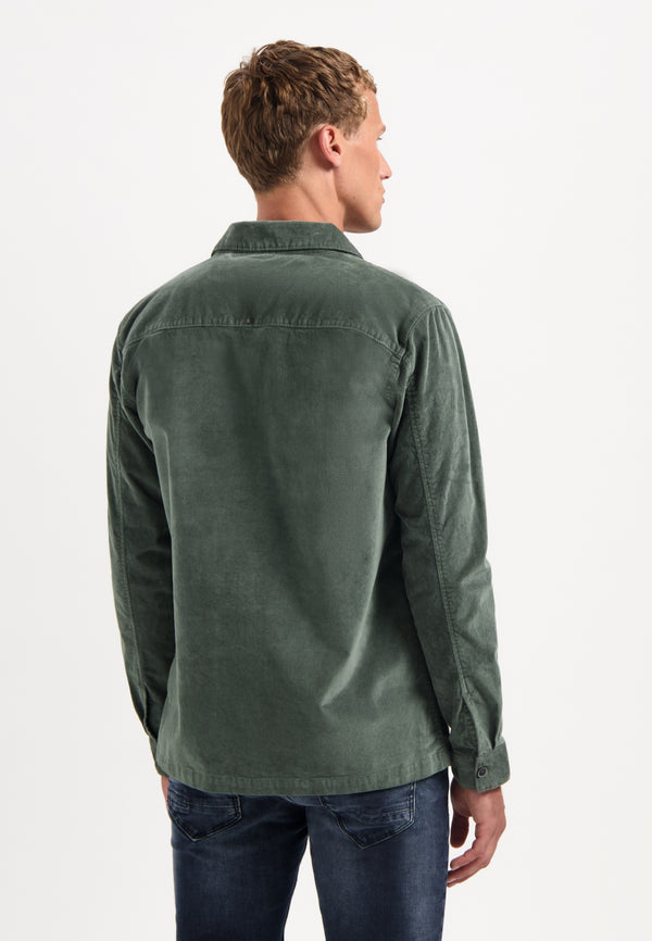 Buttoned velvet overshirt | Dark Green