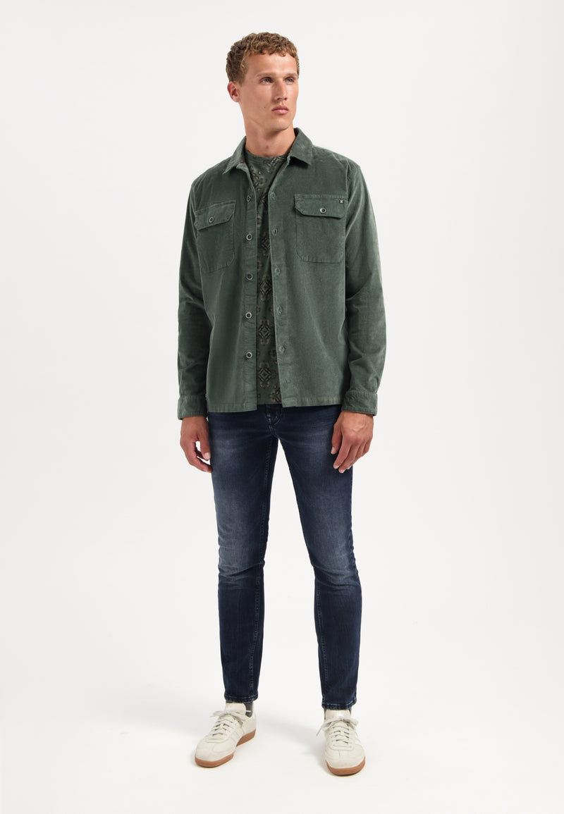 Buttoned velvet overshirt | Dark Green