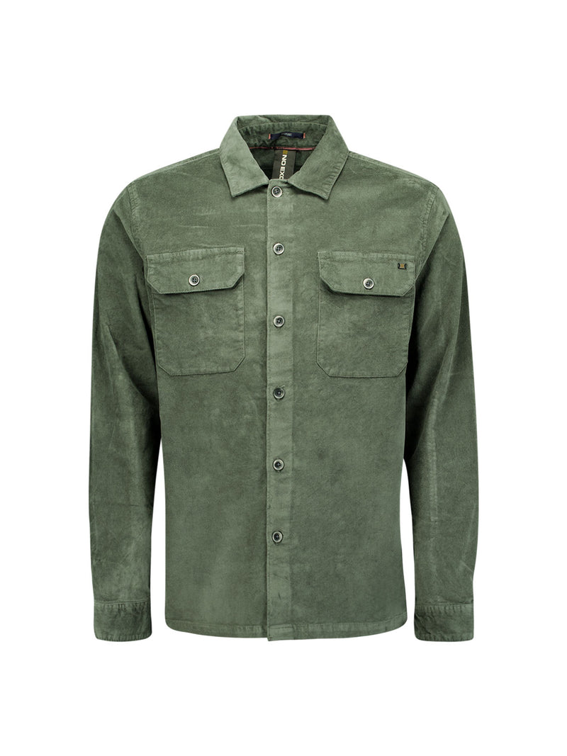 Buttoned velvet overshirt | Dark Green