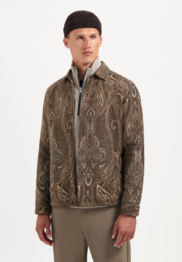 Patterned jacquard overshirt | Brown