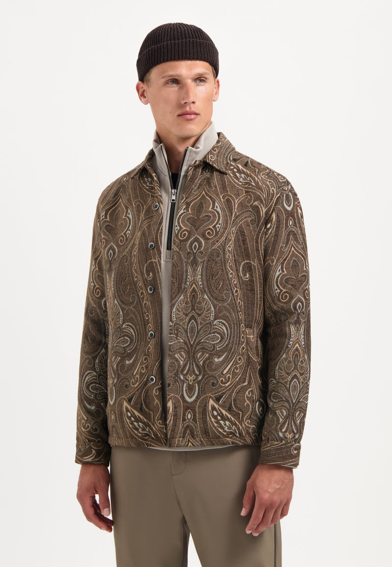 Patterned jacquard overshirt | Brown
