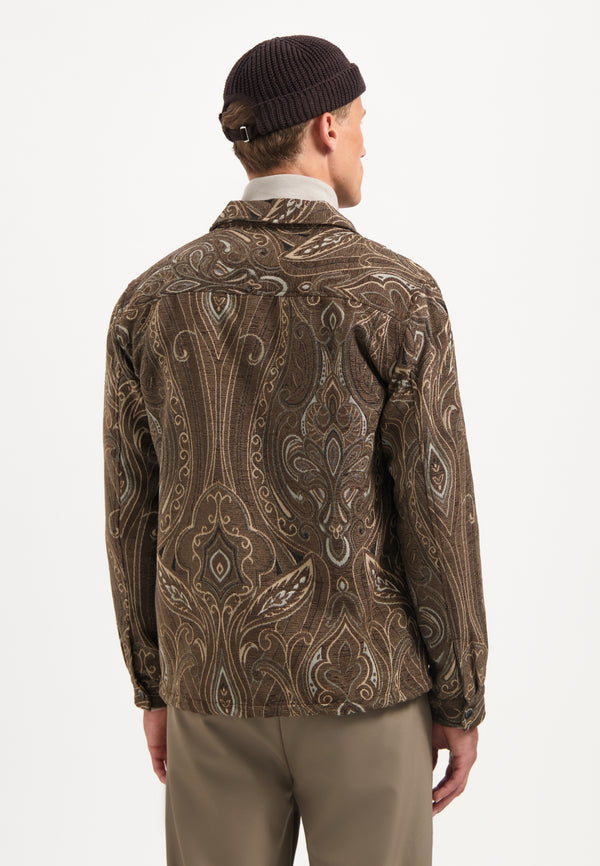 Patterned jacquard overshirt | Brown