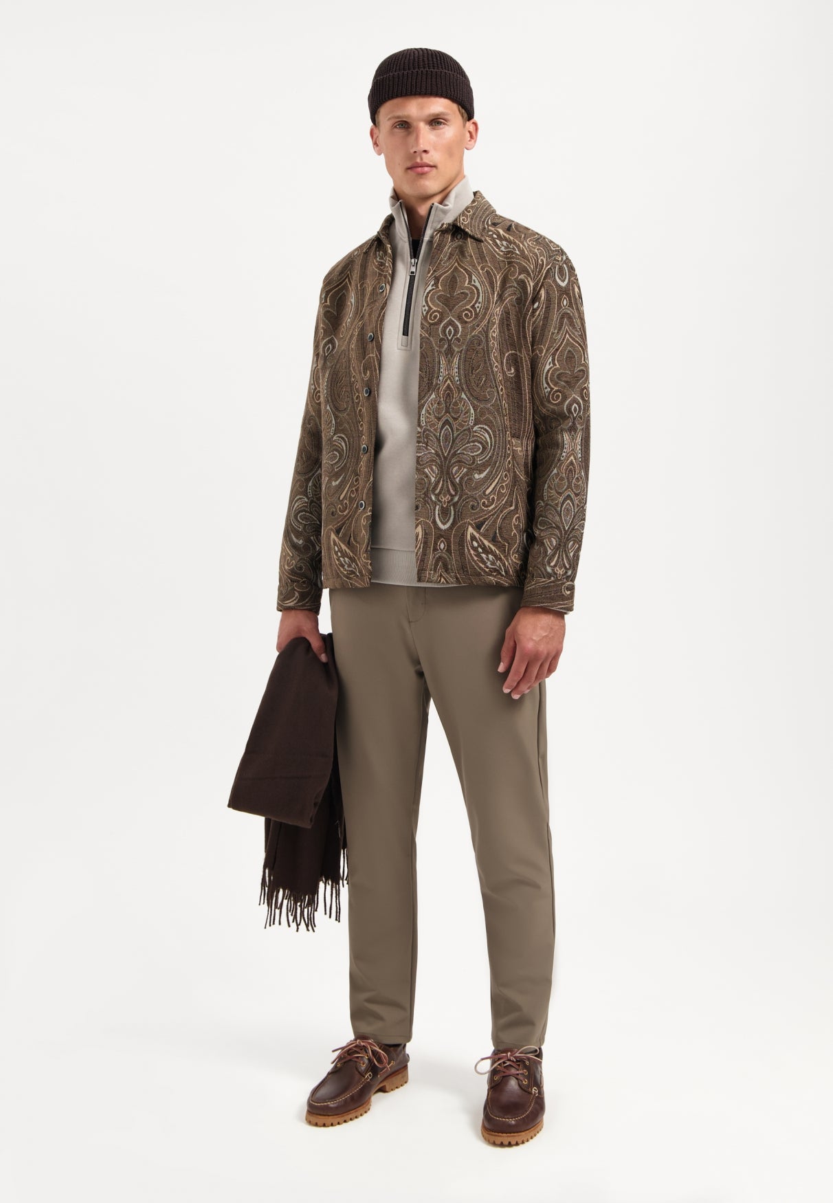 Patterned jacquard overshirt | Brown