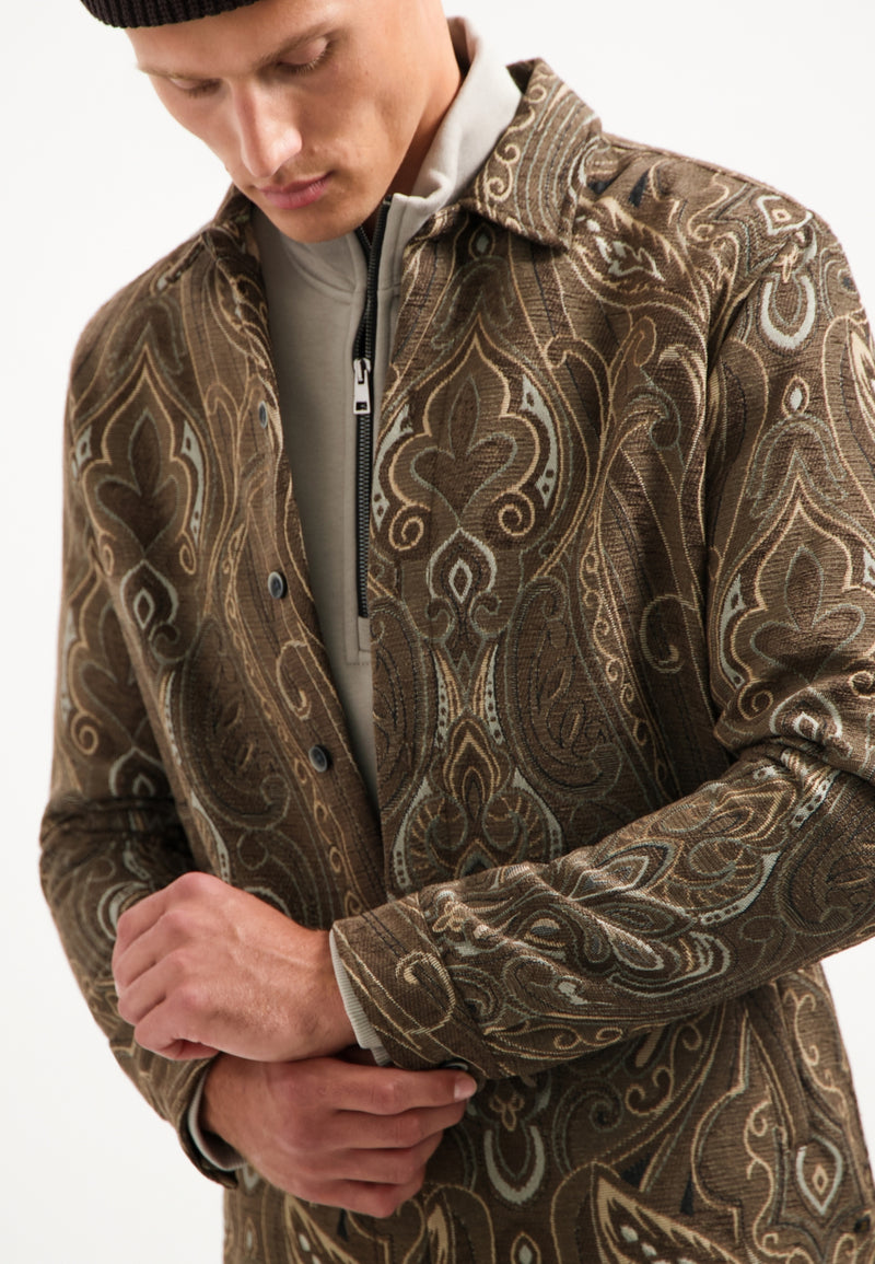 Patterned jacquard overshirt | Brown
