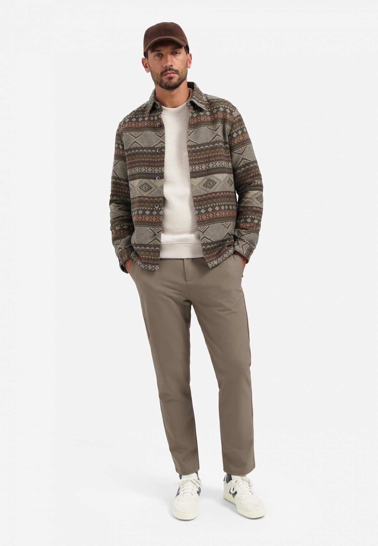 Patterned jacquard overshirt | Taupe