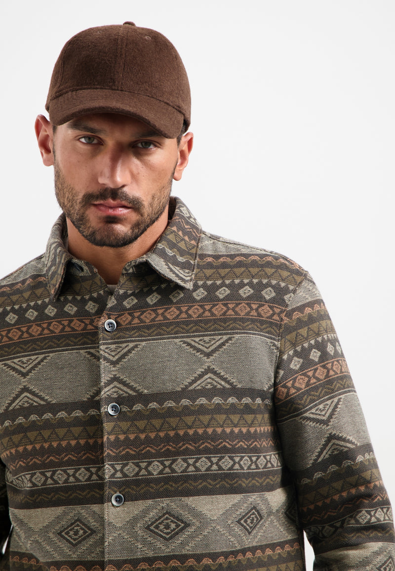 Patterned jacquard overshirt | Taupe