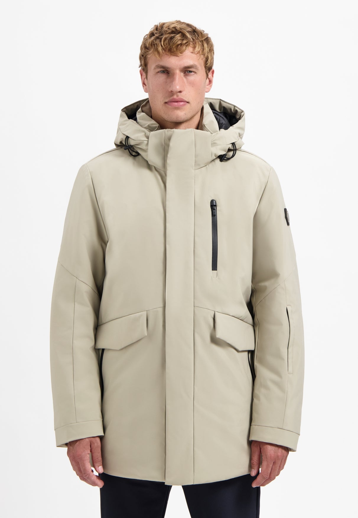 Hooded long parka | Stone