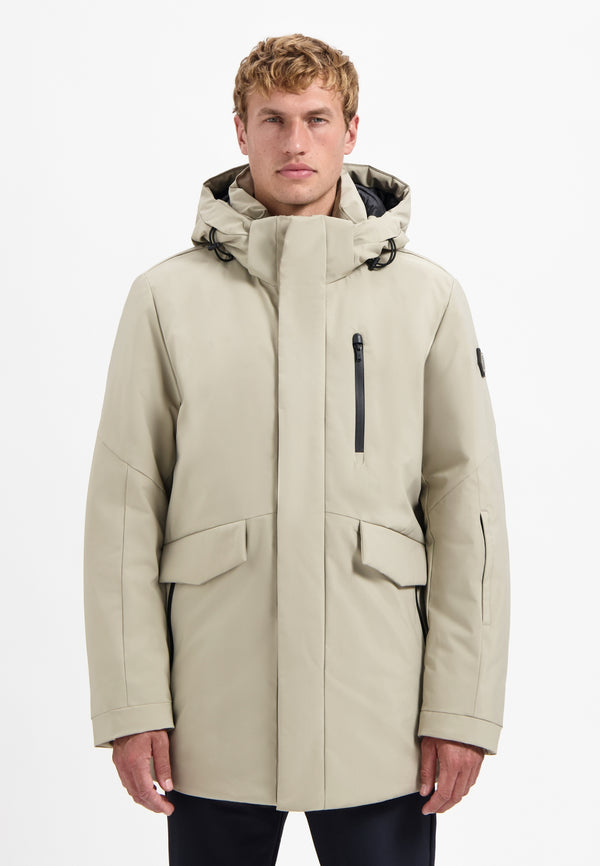 Hooded long parka | Stone