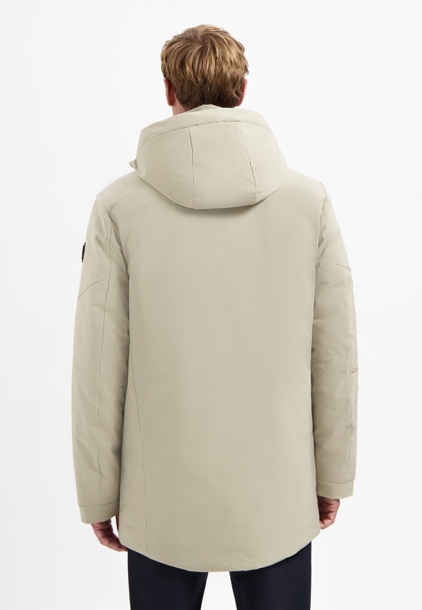 Hooded long parka | Stone