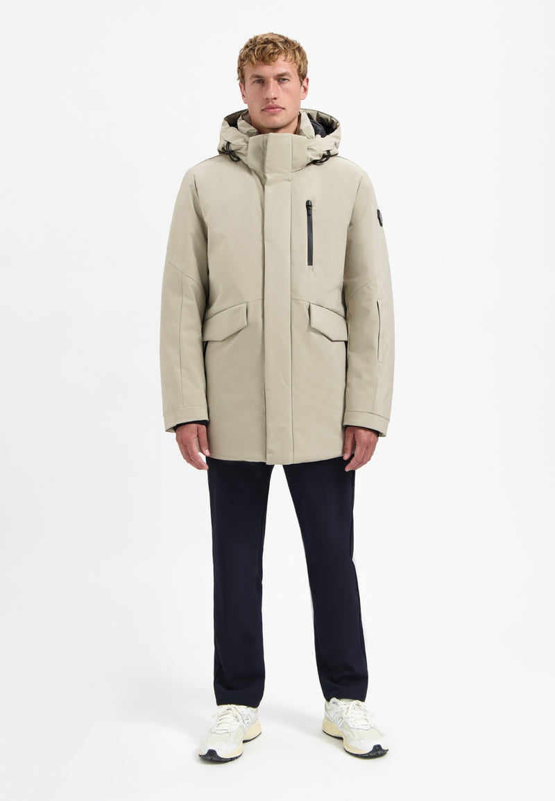 Hooded long parka | Stone