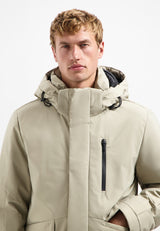 Hooded long parka | Stone