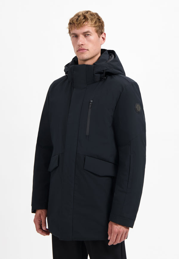 Hooded long parka | Black
