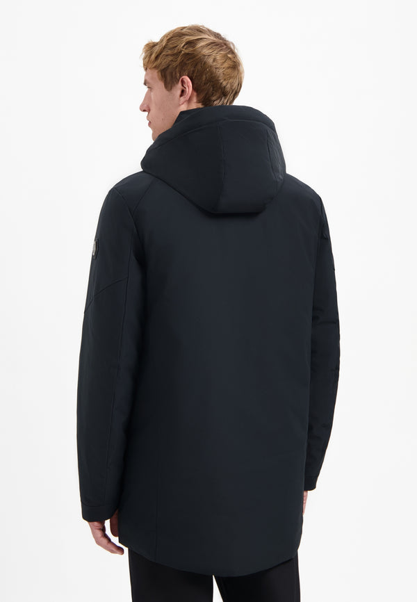 Hooded long parka | Black