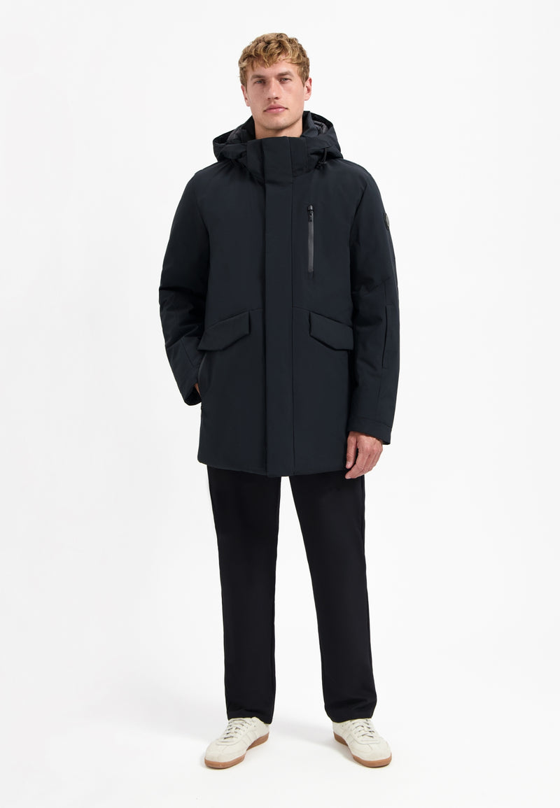 Hooded long parka | Black