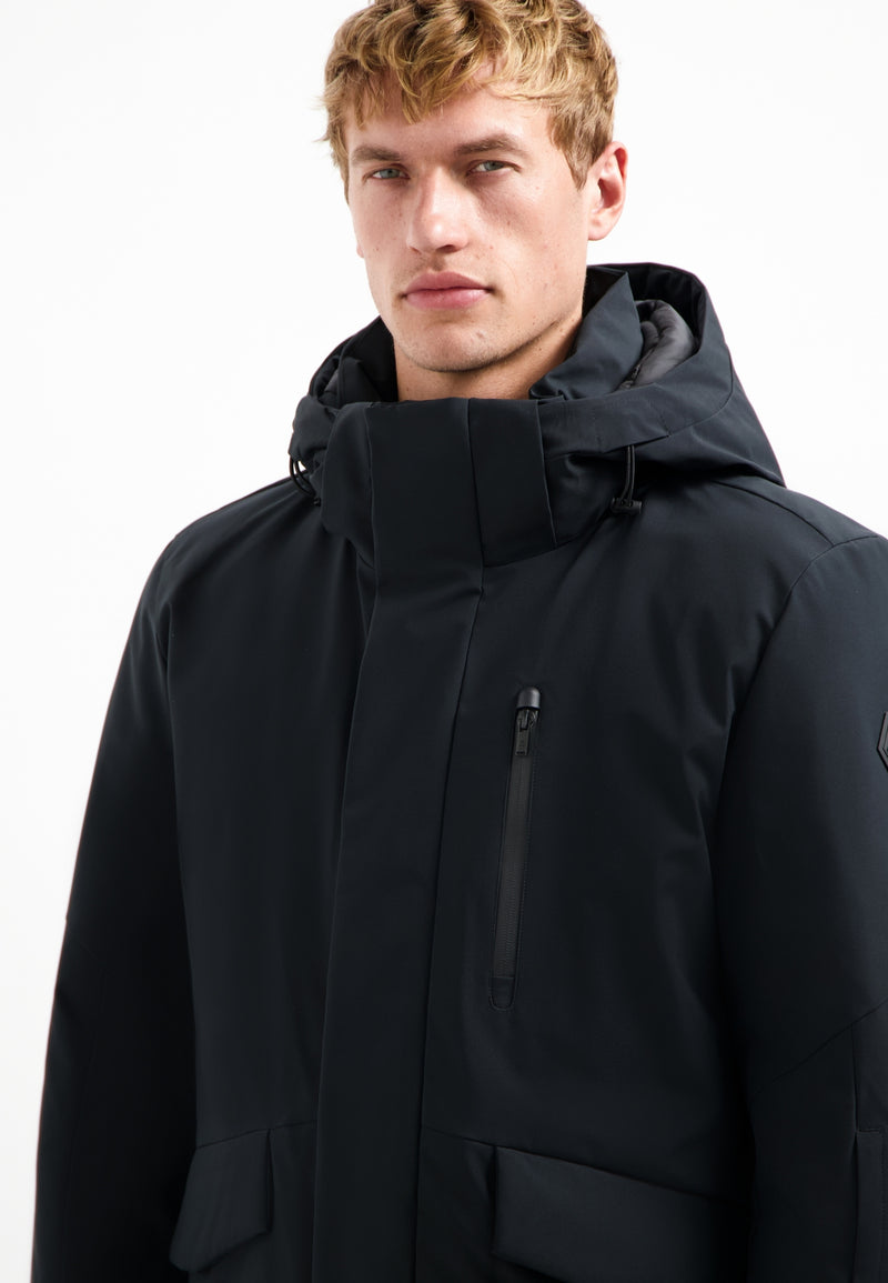 Hooded long parka | Black