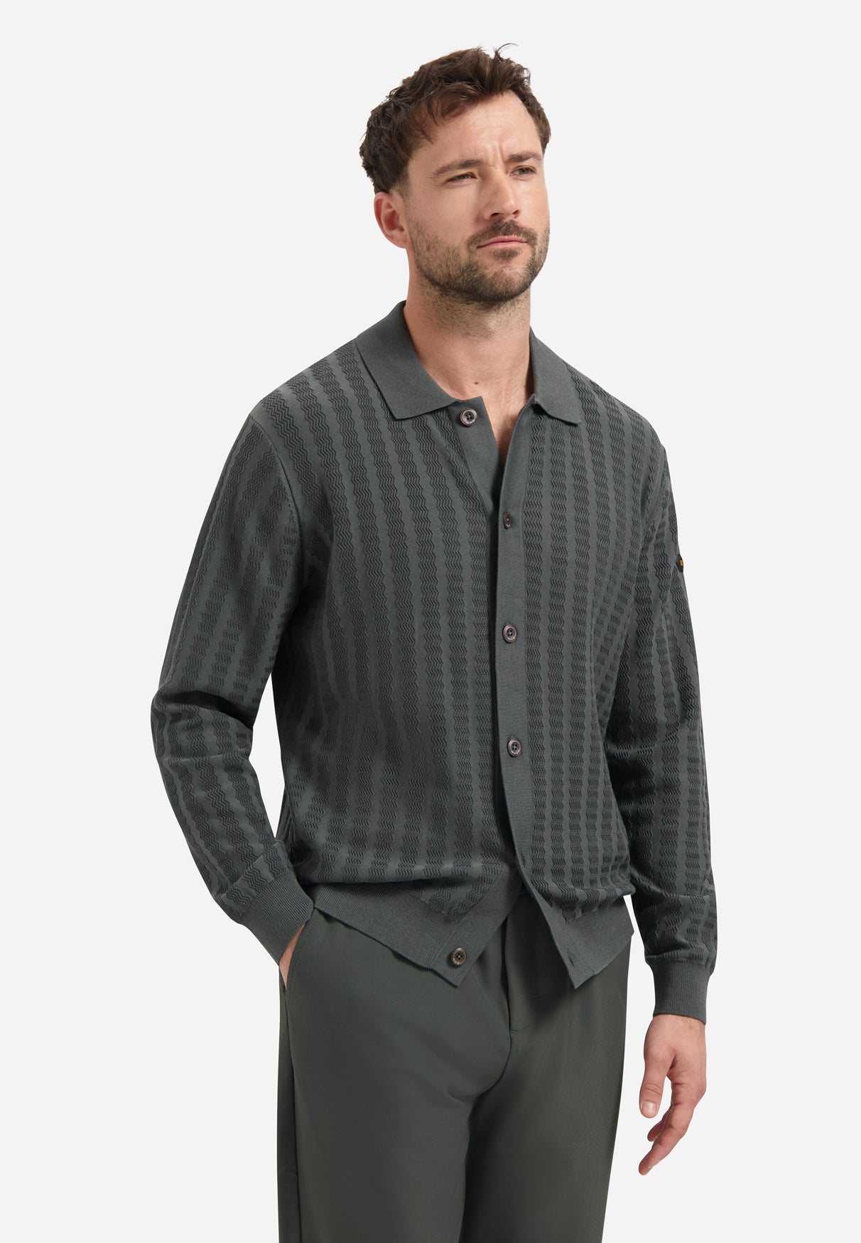 Cardigan with button closure and polo collar | Dark Steel