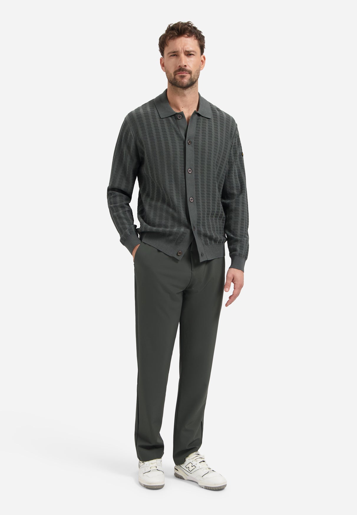 Cardigan with button closure and polo collar | Dark Steel
