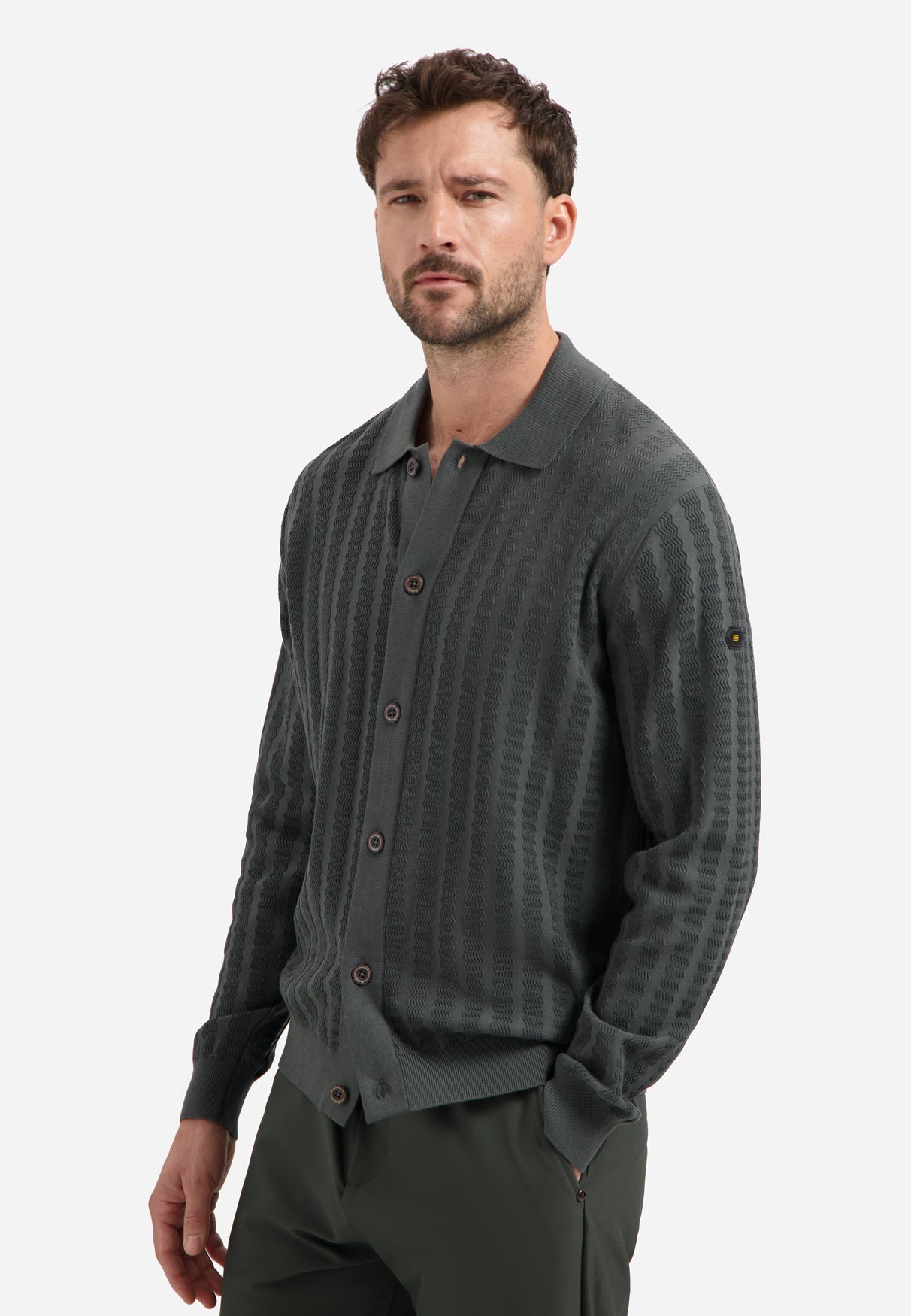 Cardigan with button closure and polo collar | Dark Steel