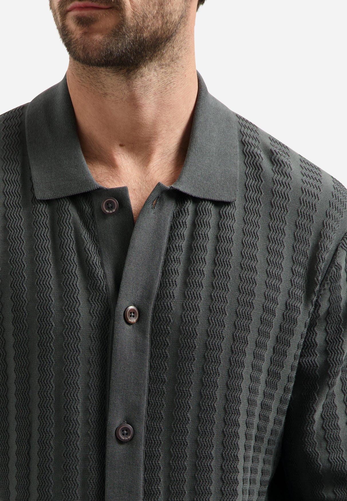 Cardigan with button closure and polo collar | Dark Steel