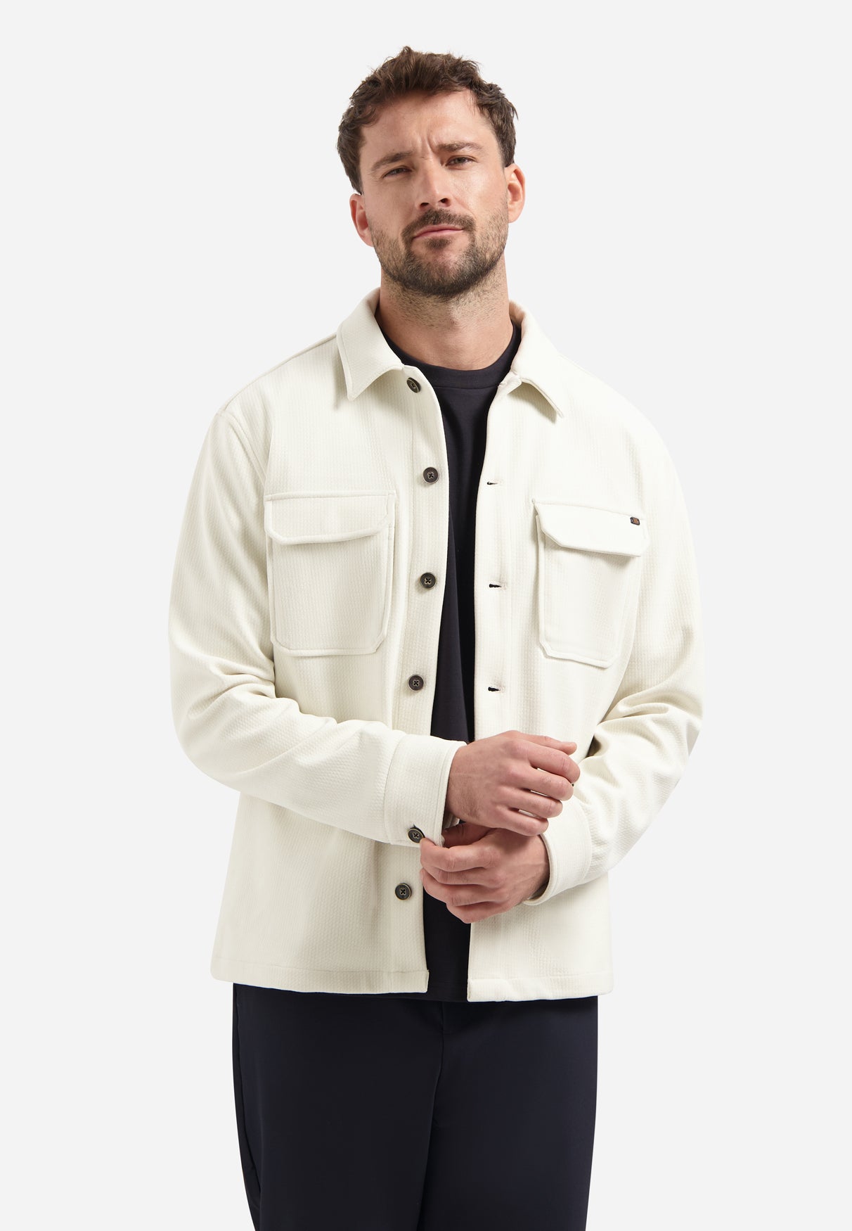 Sweat Overshirt with Texture | Chalk