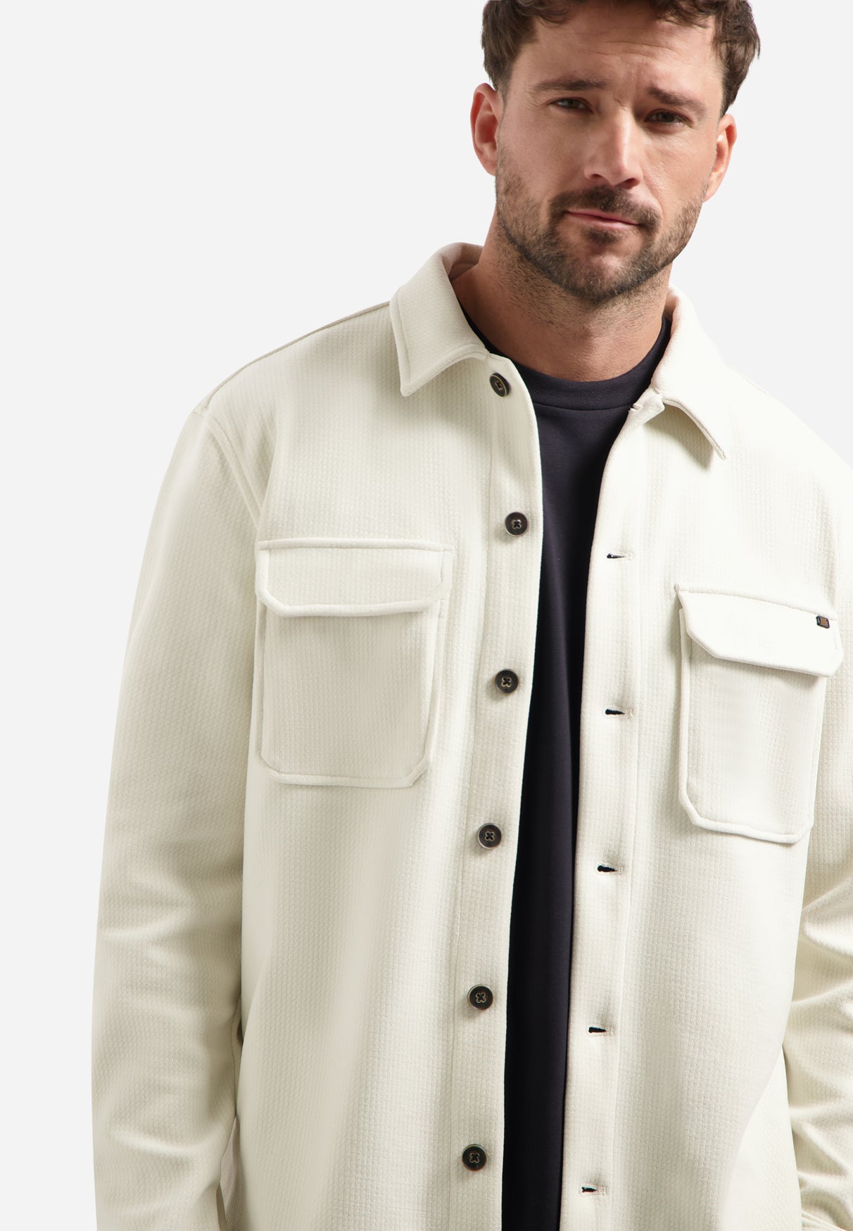 Sweat Overshirt with Texture | Chalk
