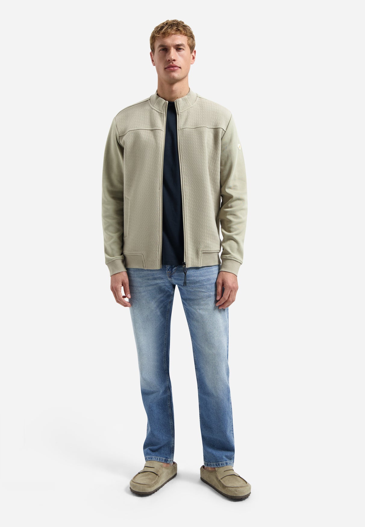 Sweat jacket with mixed textures | Taupe