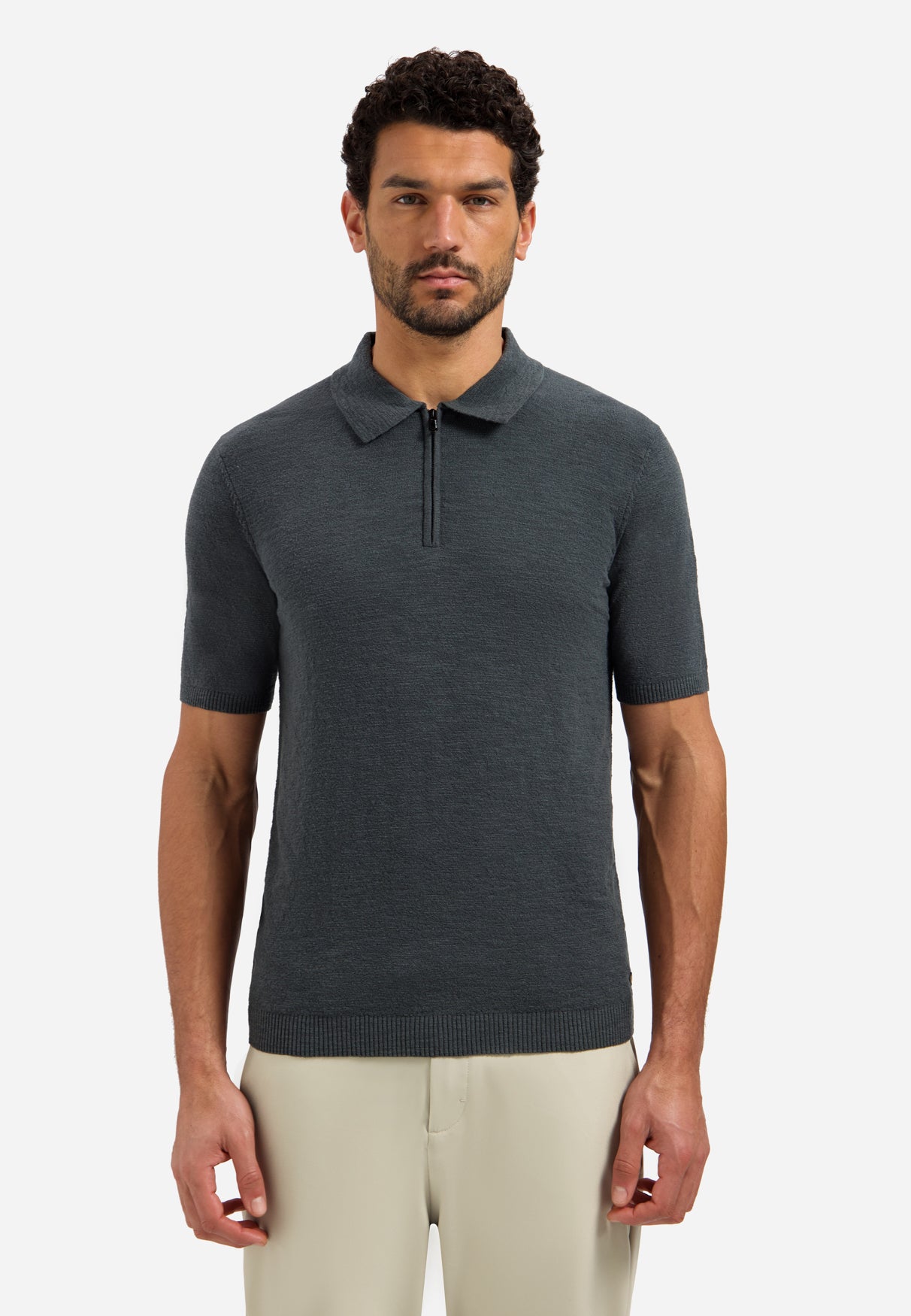 Knitted polo shirt with zip | Dark Steel