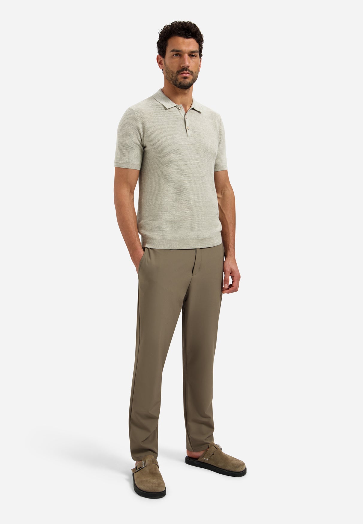 Knitted polo shirt | Taupe