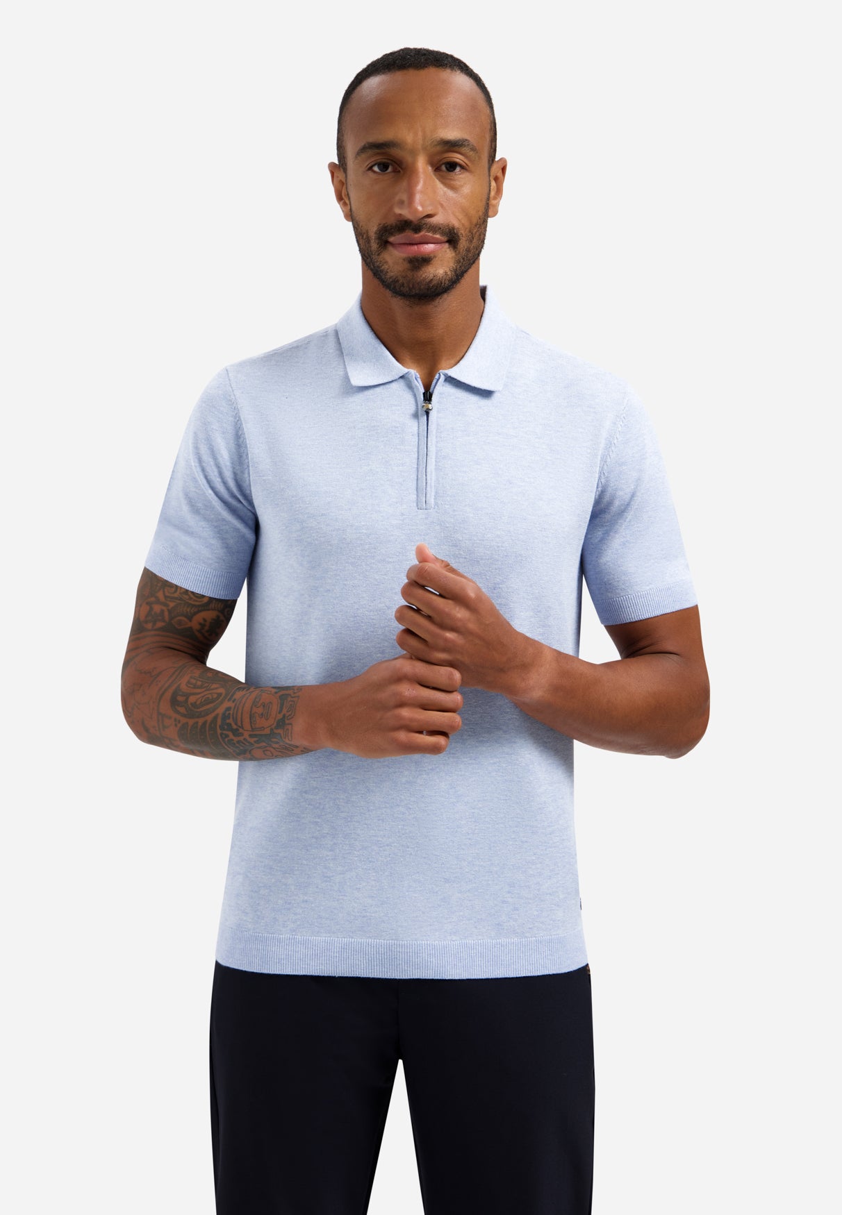Knitted polo shirt with half-zip | Blue