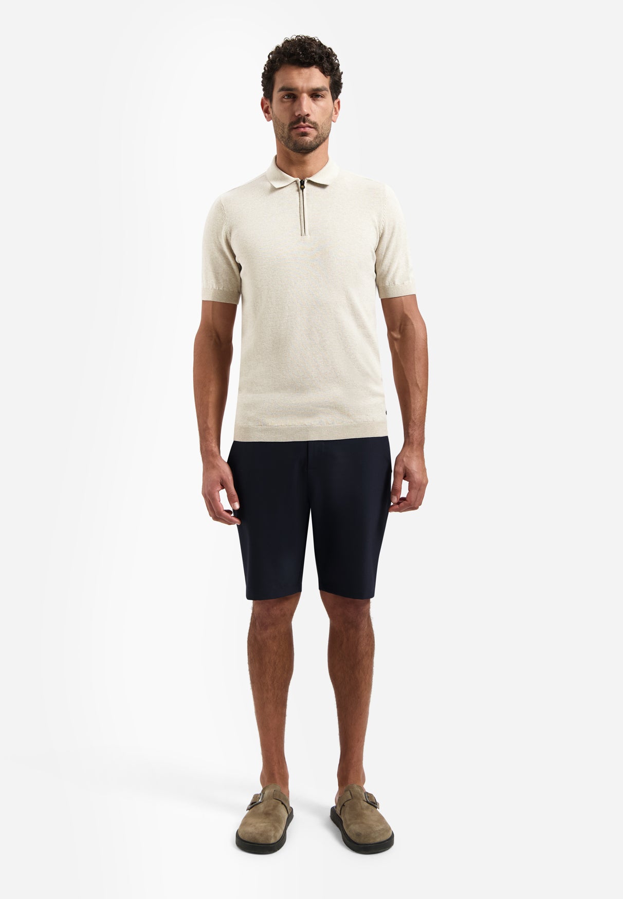Knitted polo shirt with half-zip | Desert