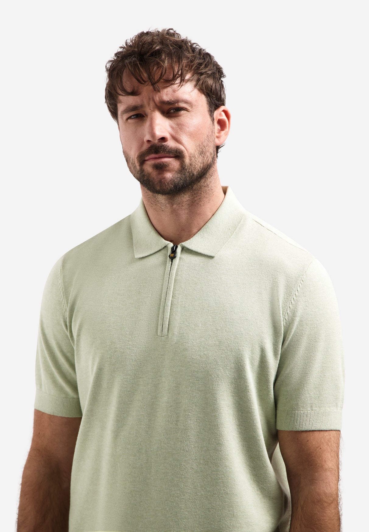 Knitted polo shirt with half-zip | Green