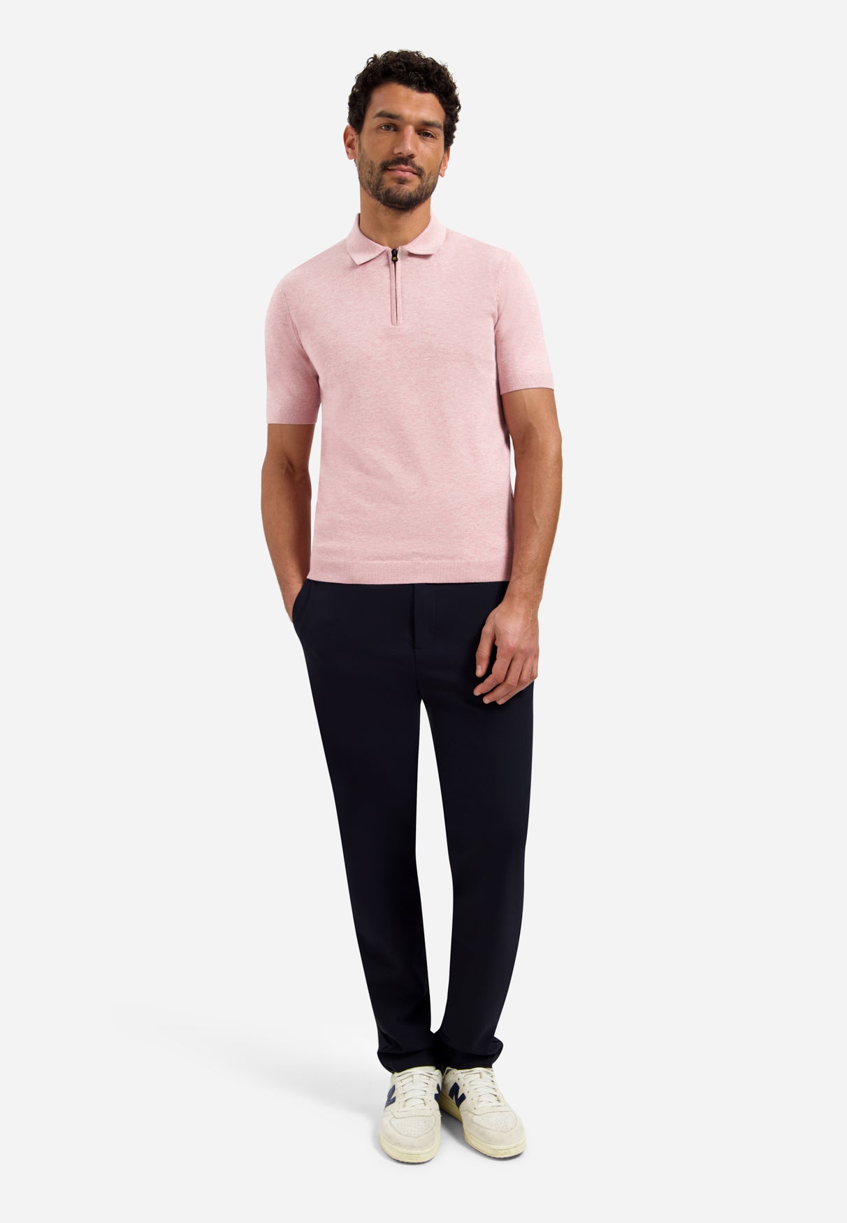 Knitted polo shirt with half-zip | Light Mauve