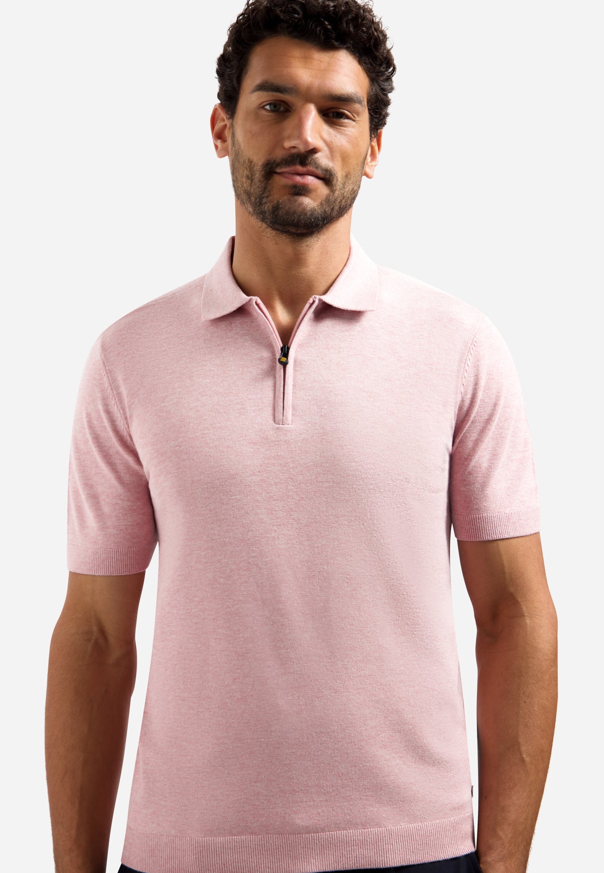 Knitted polo shirt with half-zip | Light Mauve