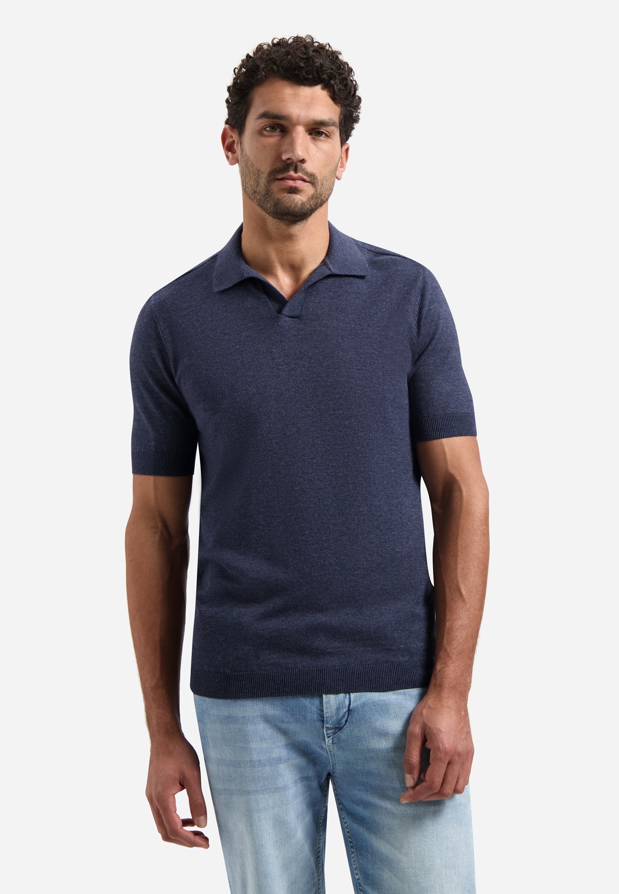 Knitted polo shirt with V-neck | Night