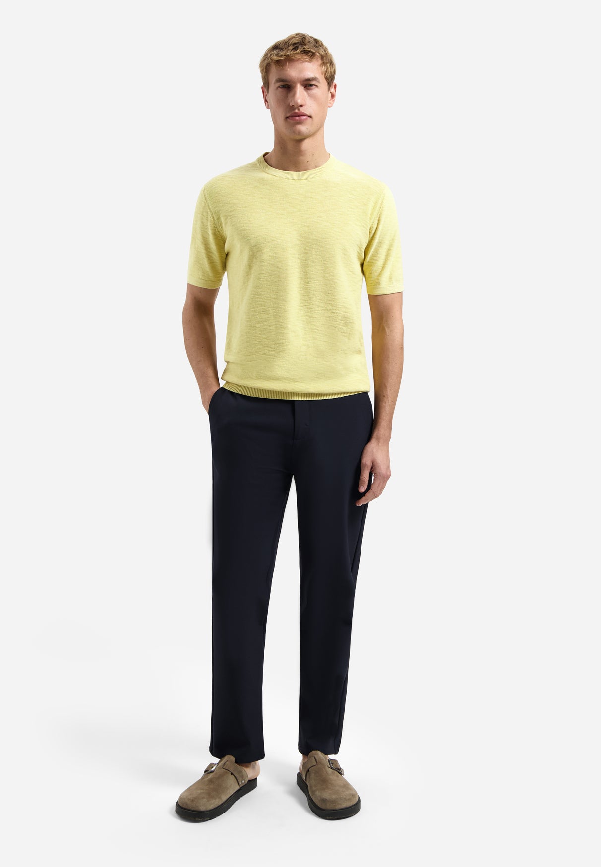 Knitted slub polo shirt with buttons | Yellow