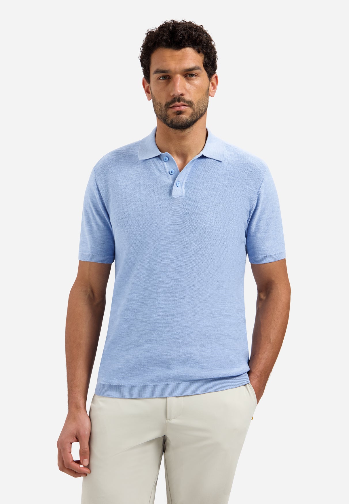 Knitted slub polo shirt with buttons | Blue