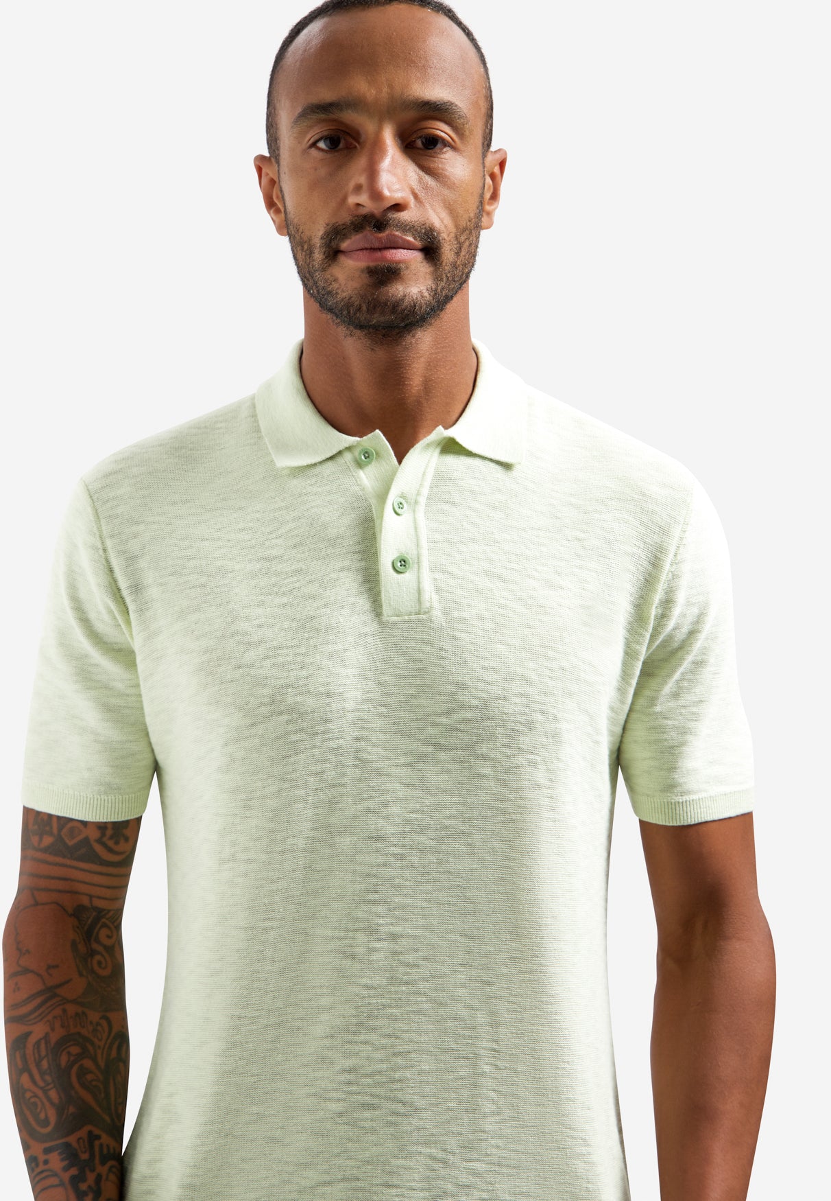 Knitted slub polo shirt with buttons | Seagreen