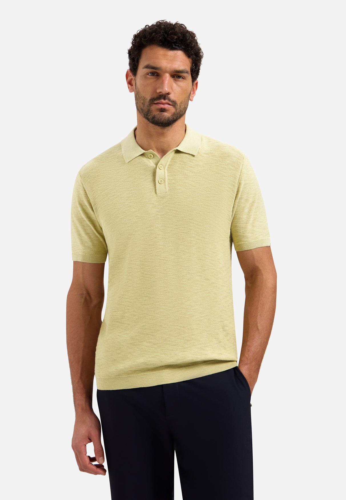 Knitted slub polo shirt with buttons | Yellow