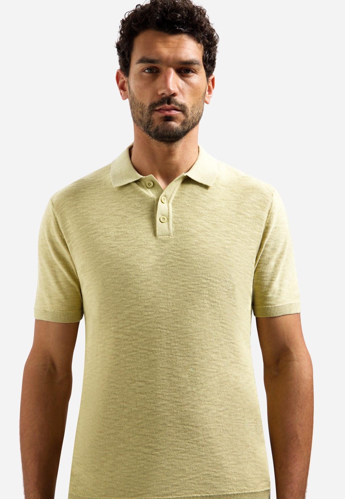 Knitted slub polo shirt with buttons | Yellow