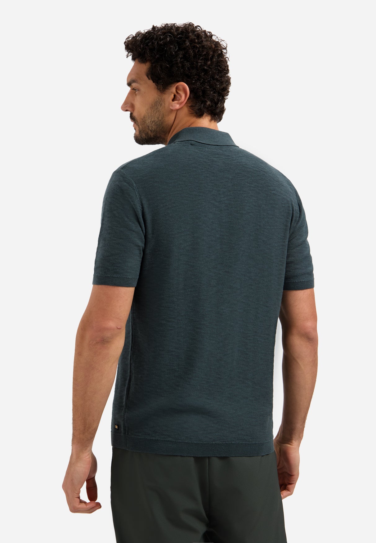 Knitted slub polo shirt with buttons | Dark Steel