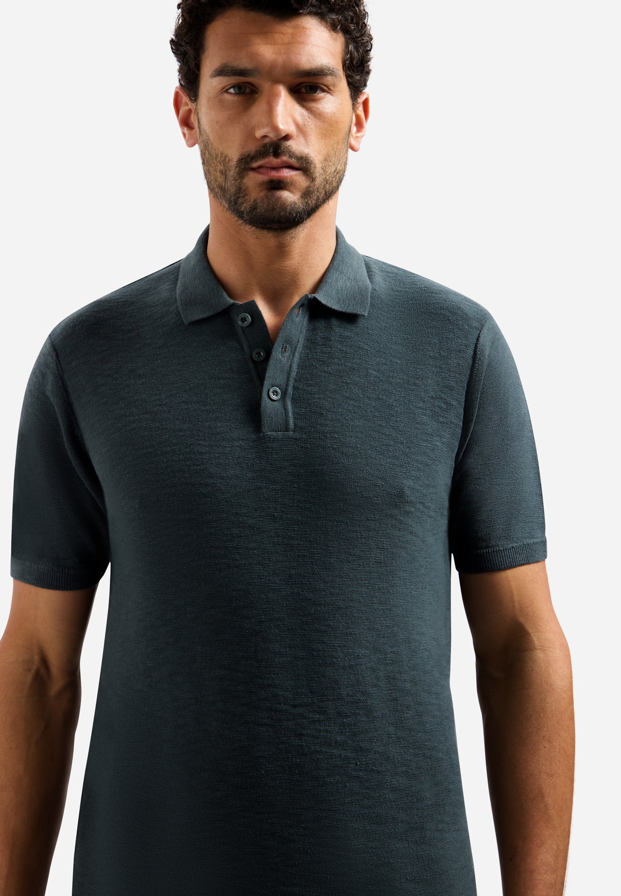 CLESSTE SLUB PILE KNIT POLO ニットポロ Knitted slub polo shirt with buttons | Blue