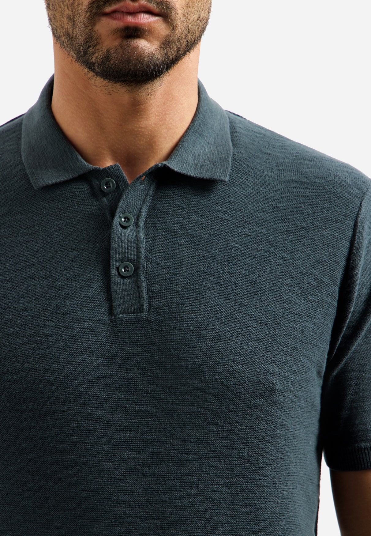 CLESSTE SLUB PILE KNIT POLO ニットポロ Knitted slub polo shirt with buttons | Blue