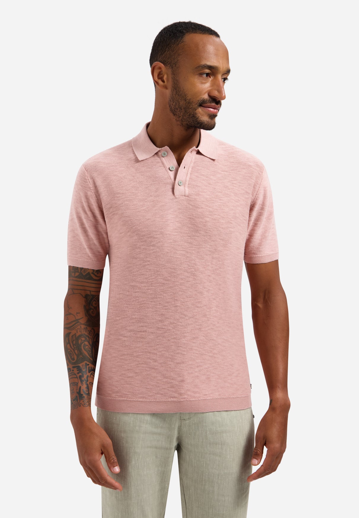 Knitted slub polo shirt with buttons | Light Mauve