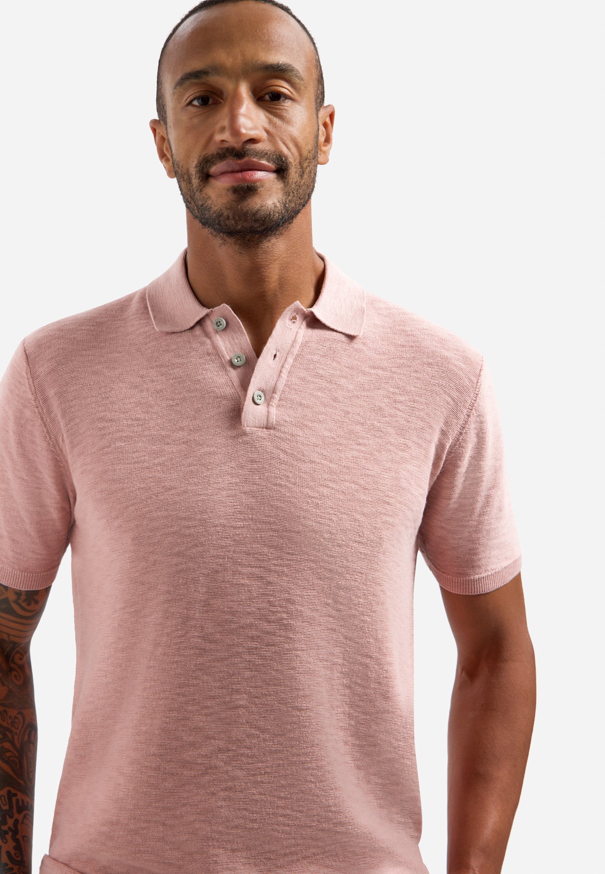 Knitted slub polo shirt with buttons | Light Mauve